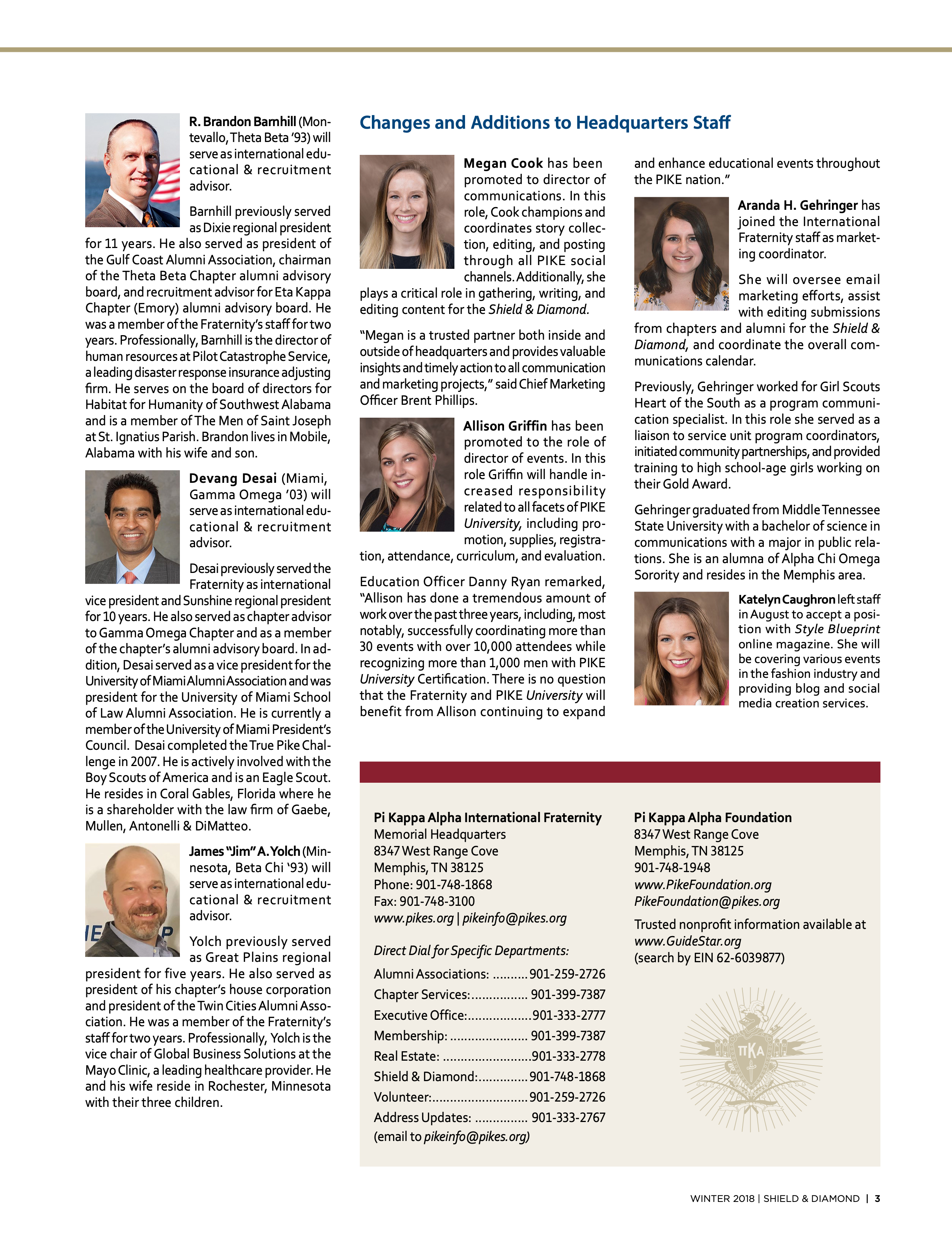 Pi Kappa Alpha Foundation, Winter 2018